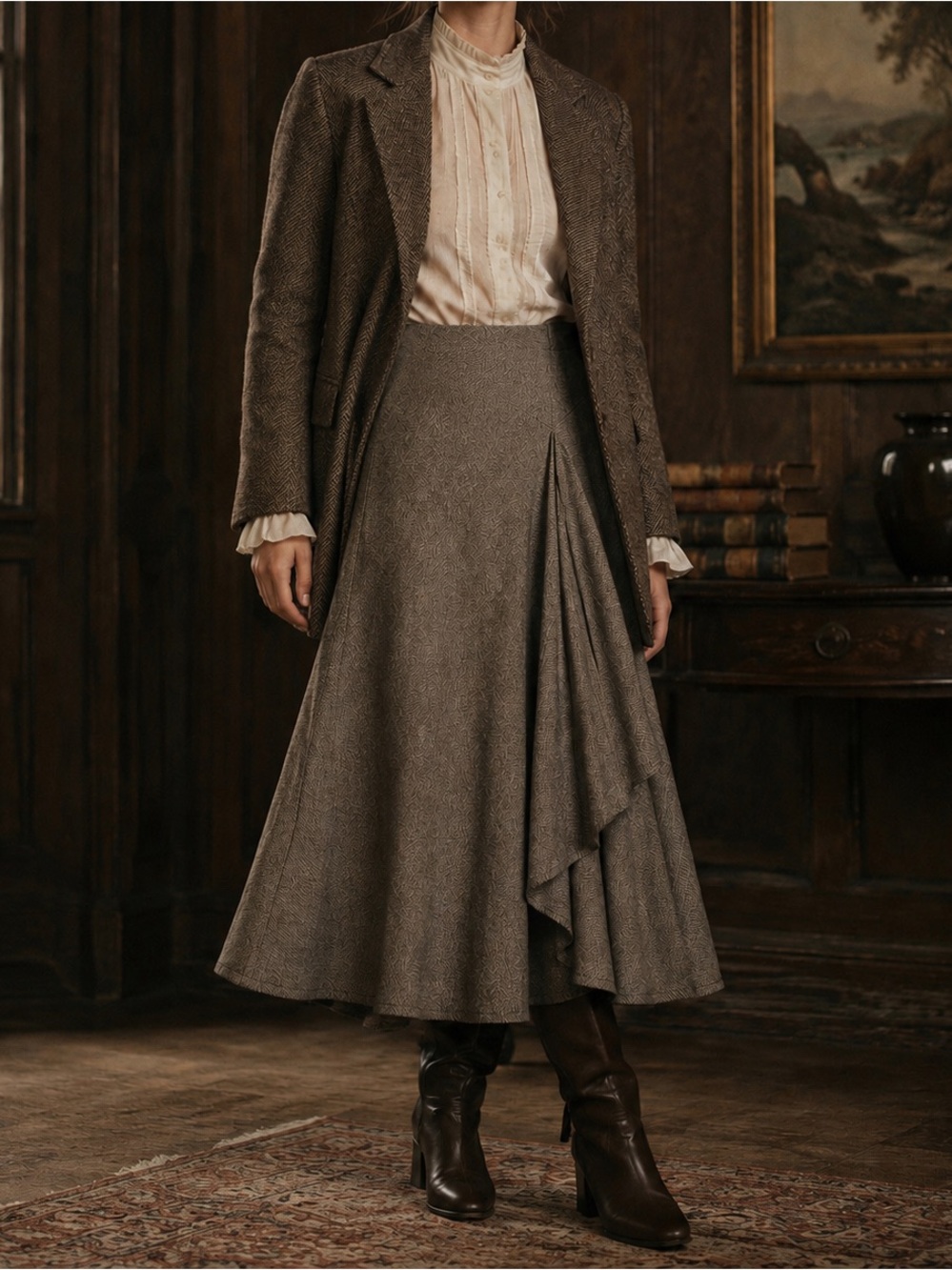 Coldwater Creek Heritage Knit A-Line Midi Skirt Academia Lagenlook Heritage